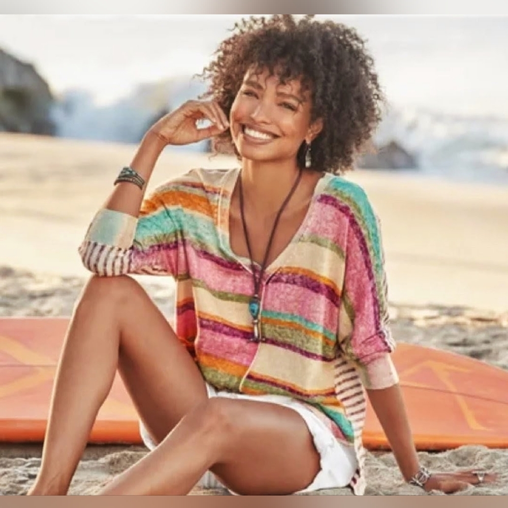 Sundance Living Johanna Striped Sweater XXL – 100% Cotton, Lightweight, Relaxed